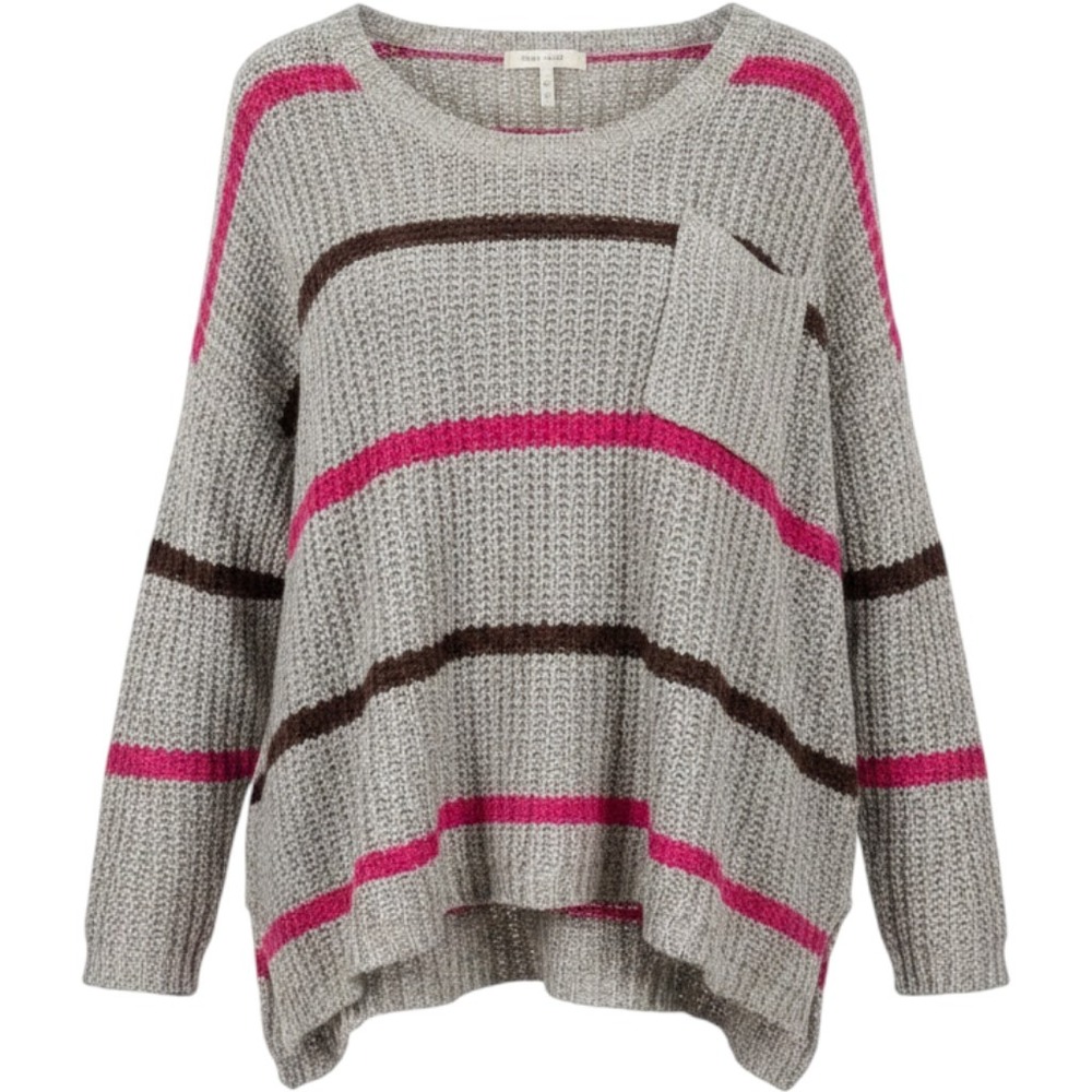 Free People Striped Slouchy Knit Sweater Oversized Cotton Boho Y2K Gray Pink S